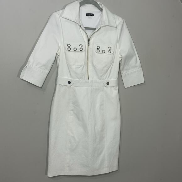 Vintage Cache White Dress Midi Career Size XS Office Business Casual Ponte Knit - Picture 10 of 11